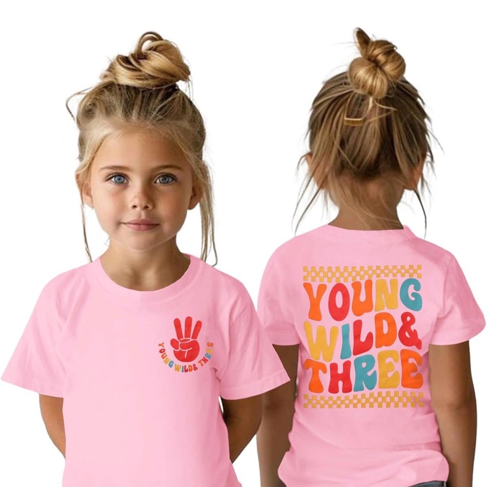 🎀🎉 “YOUNG, WILD & THREE” BIRTHDAY GIRL TEE — SOFT, CUTE & PICTURE-PERFECT 🎉🎀